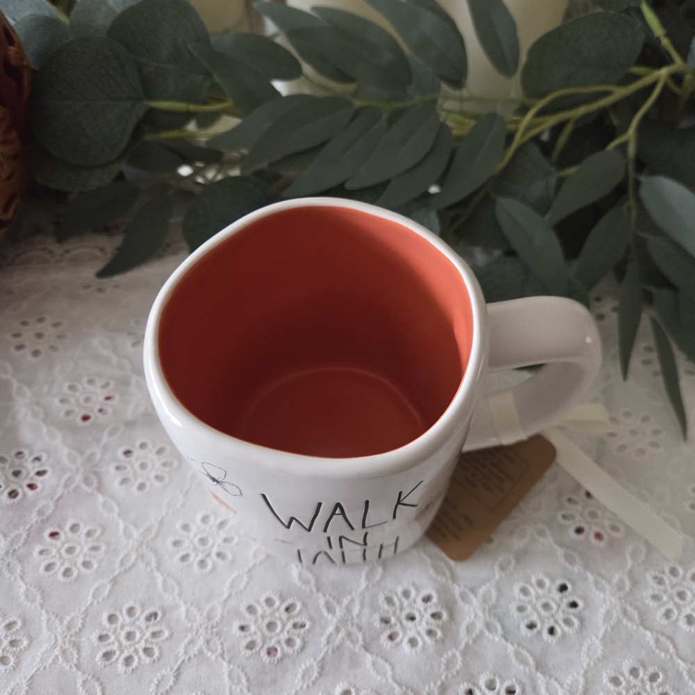 Rae Dunn White Mug with Orange Interior - Walk in Faith - Picture 3 of 4
